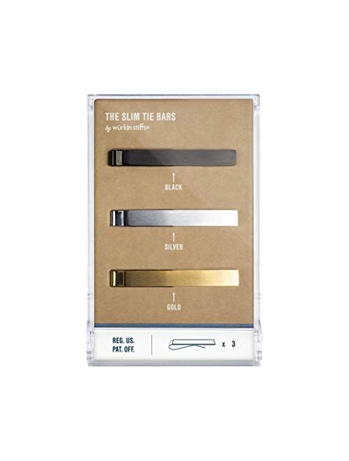 Wurkin Stiffs 3 pc Slim Tie Bar Clip Set - Silver, Black, Gold in Clear Storage case