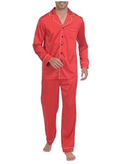 Indefini Men's Satin Pajama Set Button Down Silky Pj Sets Sleepwear Loungewear, Size S-2XL