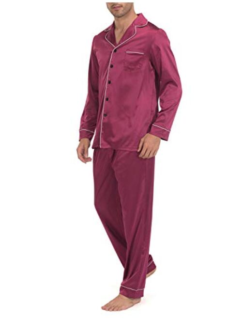 Indefini Men's Satin Pajama Set Button Down Silky Pj Sets Sleepwear Loungewear, Size S-2XL