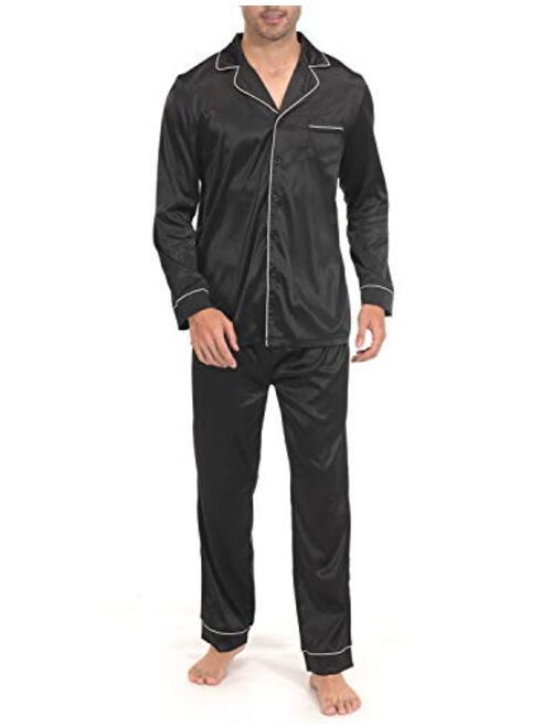 Indefini Men's Satin Pajama Set Button Down Silky Pj Sets Sleepwear Loungewear, Size S-2XL