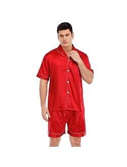 JYHER Mens Satin Pajamas Set,Classic Short Sleeve and Shorts Sleepwear Pjs Set for Men