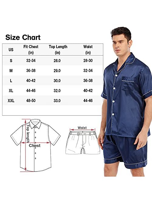 JYHER Mens Satin Pajamas Set,Classic Short Sleeve and Shorts Sleepwear Pjs Set for Men