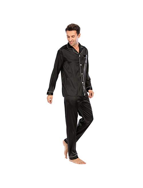 LZLER Mens Pajama Set，Classic Satin Pajamas for Men