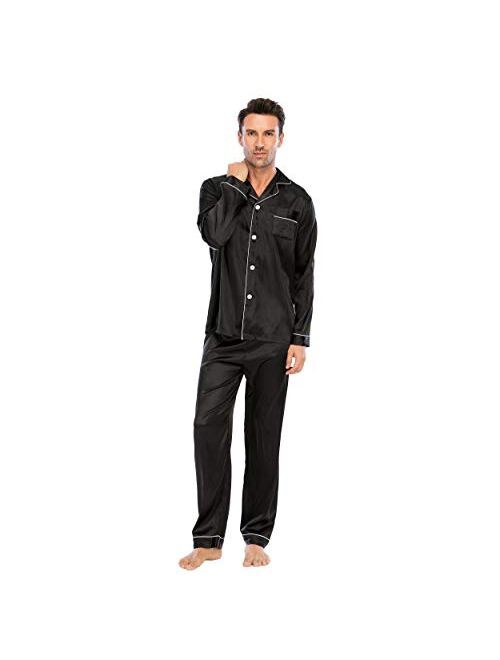 LZLER Mens Pajama Set，Classic Satin Pajamas for Men