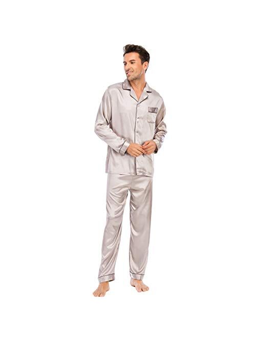 LZLER Mens Pajama Set，Classic Satin Pajamas for Men