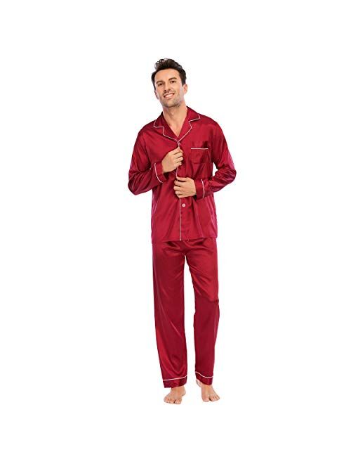 LZLER Mens Pajama Set，Classic Satin Pajamas for Men