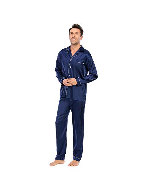 LZLER Mens Pajama Set，Classic Satin Pajamas for Men