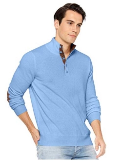 State Cashmere Men's Button Up Mock Neck Sweater 100% Pure Cashmere Long Sleeve Polo Quarter Collar Pullover