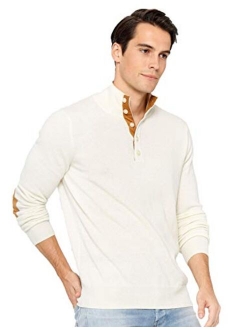 State Cashmere Men's Button Up Mock Neck Sweater 100% Pure Cashmere Long Sleeve Polo Quarter Collar Pullover