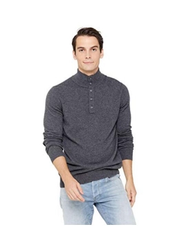 State Cashmere Men's Button Up Mock Neck Sweater 100% Pure Cashmere Long Sleeve Polo Quarter Collar Pullover