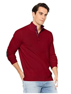 State Cashmere Men's Button Up Mock Neck Sweater 100% Pure Cashmere Long Sleeve Polo Quarter Collar Pullover