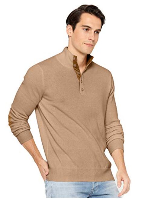 State Cashmere Men's Button Up Mock Neck Sweater 100% Pure Cashmere Long Sleeve Polo Quarter Collar Pullover