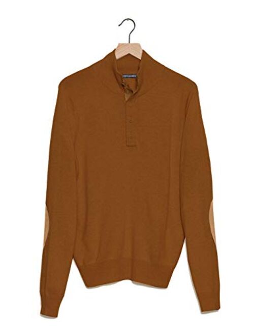 State Cashmere Men's Button Up Mock Neck Sweater 100% Pure Cashmere Long Sleeve Polo Quarter Collar Pullover