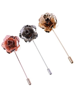 COSMOS Pack of 3 Men's Suit Metal Rose Lapel Flower Pin