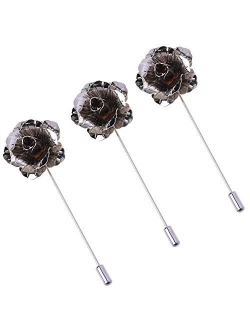 COSMOS Pack of 3 Men's Suit Metal Rose Lapel Flower Pin