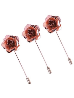 COSMOS Pack of 3 Men's Suit Metal Rose Lapel Flower Pin