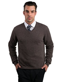 JENNIE LIU Men's 100% Pure Cashmere Long Sleeve Pullover V Neck Sweater