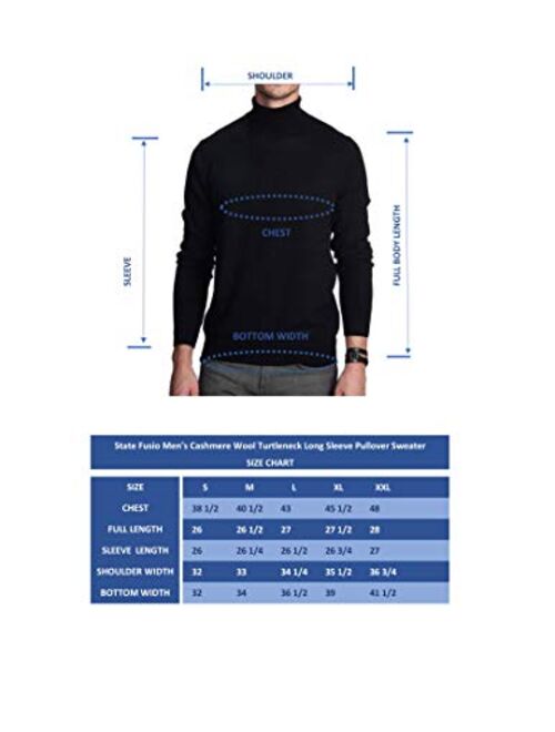 State Fusio Men's Turtleneck Sweater Cashmere Merino Wool Long Sleeve Roll Neck Pullover