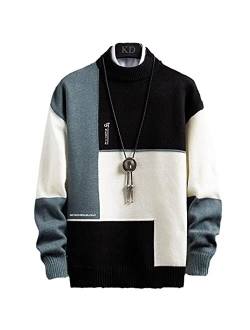 Winter Cashmere Warm Sweater Men Turtleneck Mens Pullover Patchwork Slim Fit Sweaters Tops