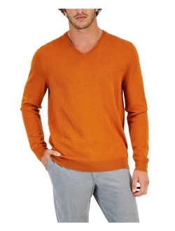 Men's Solid V-Neck Merino Wool Blend Sweater, Created for Macy's