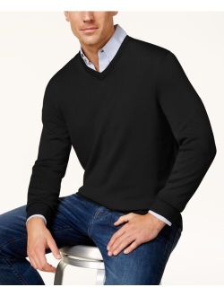 Men's Solid V-Neck Merino Wool Blend Sweater, Created for Macy's