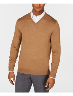 Men's Solid V-Neck Merino Wool Blend Sweater, Created for Macy's