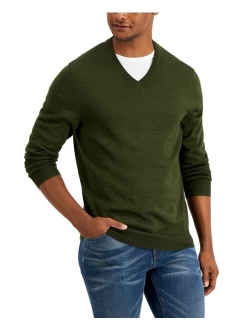 Men's Solid V-Neck Merino Wool Blend Sweater, Created for Macy's