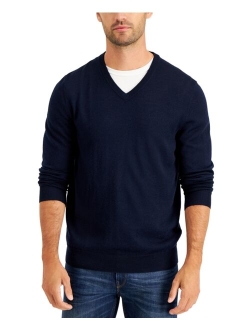 Men's Solid V-Neck Merino Wool Blend Sweater, Created for Macy's