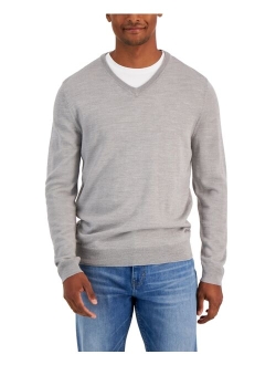 Men's Solid V-Neck Merino Wool Blend Sweater, Created for Macy's