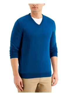 Men's Solid V-Neck Merino Wool Blend Sweater, Created for Macy's