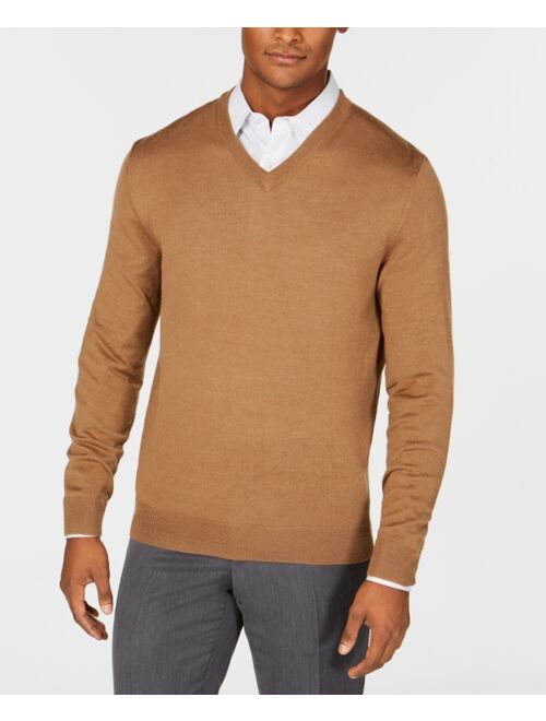 Club Room Men's Solid V-Neck Merino Wool Blend Sweater, Created for Macy's