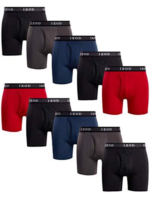 IZOD Men's Underwear - Performance Long Leg Boxer Briefs with Mesh Functional Fly (10 Pack)