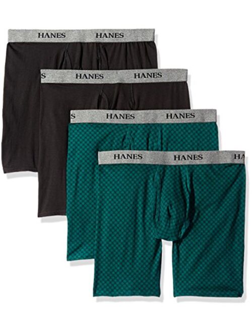 Hanes Ultimate Men's 4-Pack FreshIQ Stretch Long Leg Boxer with ComfortFlex Waistband Brief-Colors May Vary, Black/Green, X-Large