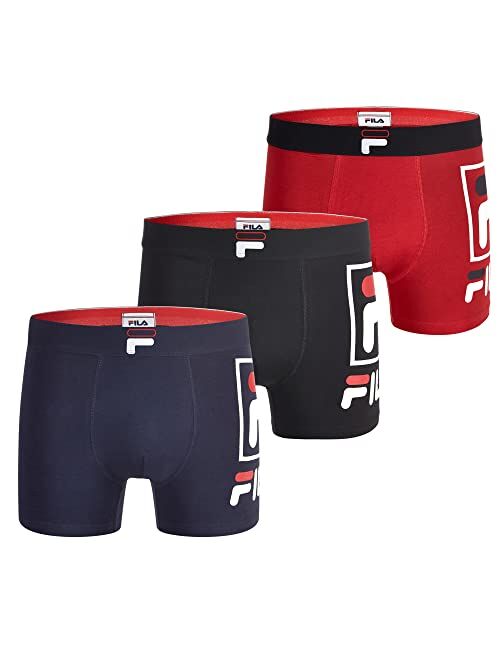 Fila Men's 3" No Fly Boxer Brief with Built in Pouch Support (3-Pack of Trunk Briefs)