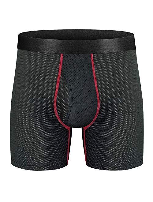 Mens Boxer Briefs Quick Dry Sport Boxer Briefs No Ride-up 6’’Athletic Mesh Performance Underwear with Fly for Men Pack