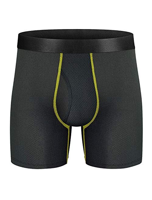 Mens Boxer Briefs Quick Dry Sport Boxer Briefs No Ride-up 6’’Athletic Mesh Performance Underwear with Fly for Men Pack