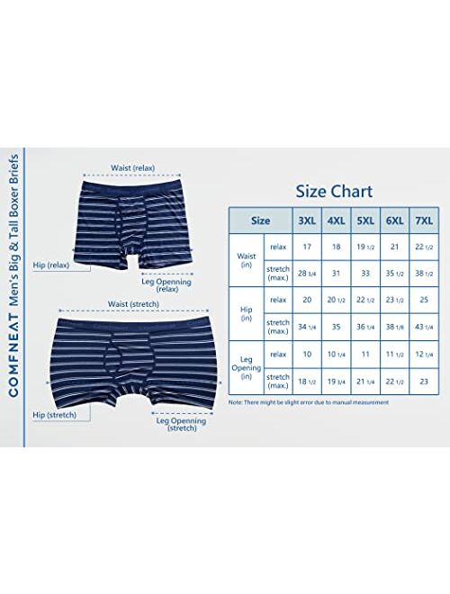 Comfneat Men's 5-Pack Big & Tall 3XL-7XL Boxer Briefs Cotton Spandex Underwear with Fly