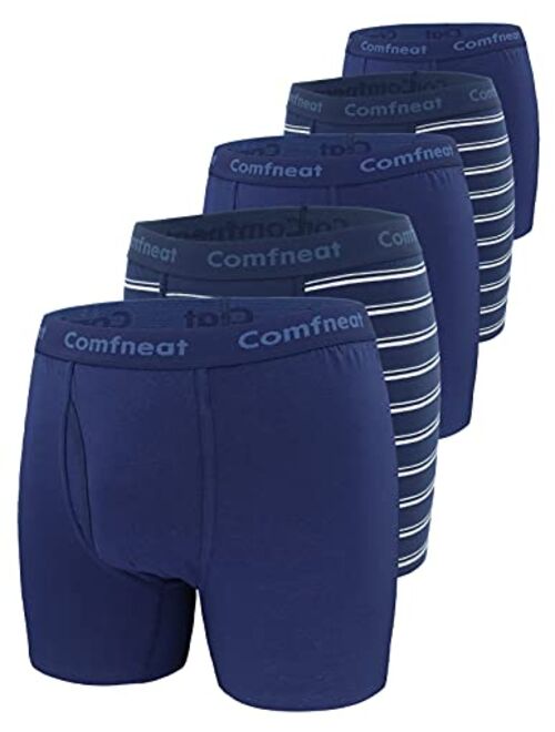 Comfneat Men's 5-Pack Big & Tall 3XL-7XL Boxer Briefs Cotton Spandex Underwear with Fly