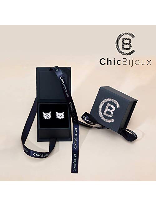 Chic Bijoux Stud Cat Earrings for Women – Made with 925 Sterling Silver for Sensitive Ears - Gift Idea for Women, Hypoallergenic Jewelry