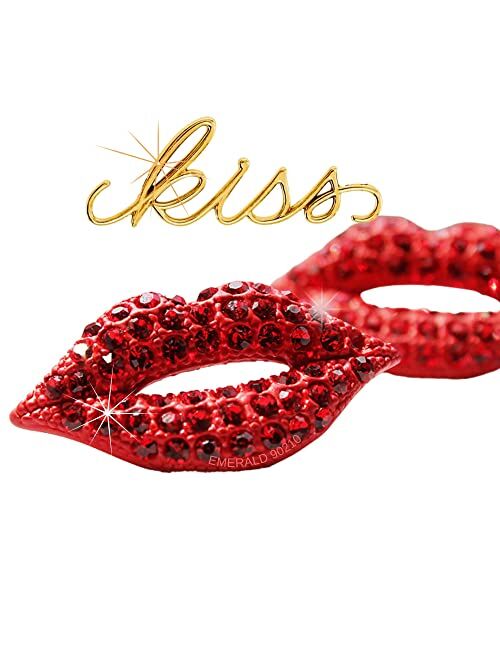 EMERALD BEVERLY HILLS RED LIPS BLING GLAM STUD EARRINGS KISS