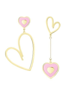 Jertom 14K Gold Plated Mismatch Asymmetry Heart Drop Dangle Earrings Stud, Love Dangly Earrings for Women Girls