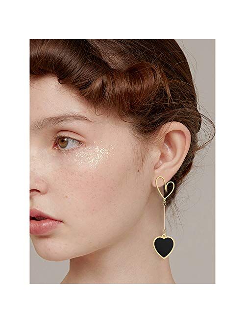 Jertom 14K Gold Plated Mismatch Asymmetry Heart Drop Dangle Earrings Stud, Love Dangly Earrings for Women Girls