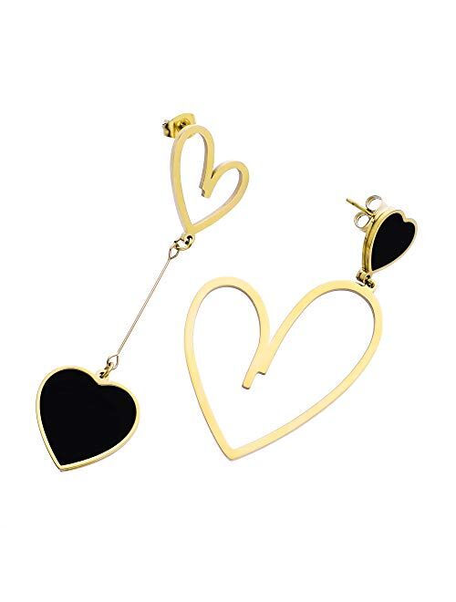 Jertom 14K Gold Plated Mismatch Asymmetry Heart Drop Dangle Earrings Stud, Love Dangly Earrings for Women Girls