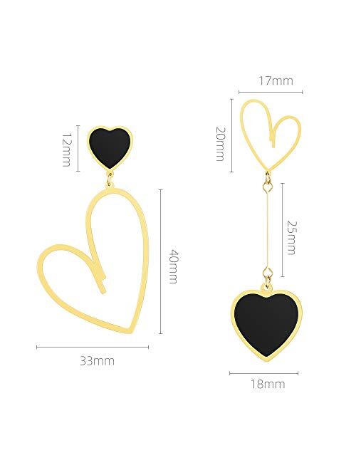 Jertom 14K Gold Plated Mismatch Asymmetry Heart Drop Dangle Earrings Stud, Love Dangly Earrings for Women Girls