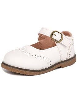 LONSOEN Toddler Boys Girls Dress Shoes Kids Classic Perforated Flats