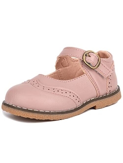 LONSOEN Toddler Boys Girls Dress Shoes Kids Classic Perforated Flats