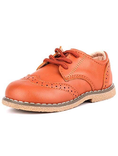 LONSOEN Toddler Boys Girls Dress Shoes Kids Classic Perforated Flats