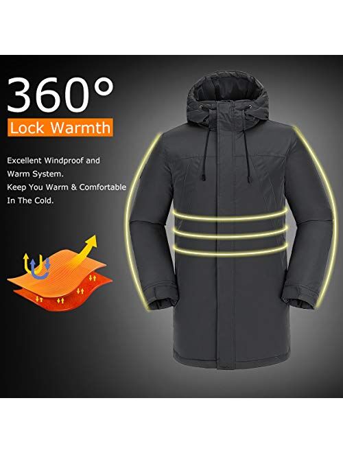 Mens Winter Coats Long Warm Jacket with Hood Casual Quilted Puffer Parka Windproof Jackets