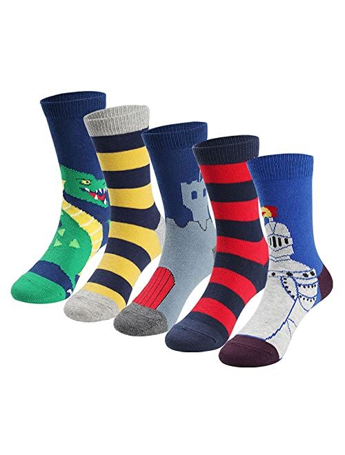 COTTON DAY Boys Fun Novelty Design Socks Bright Colors Pack of 5