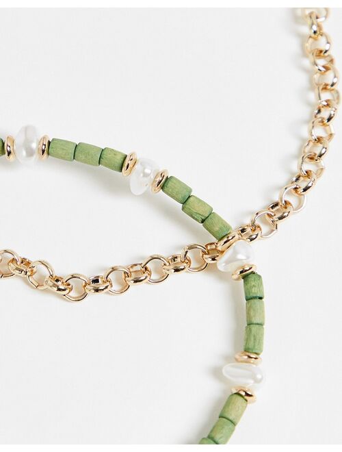 Liars & Lovers 2-pack bead & pearl anklets in gold and green